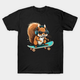 Squirrel Skateboard Lovers Funny Theme Skating Squirrels T-Shirt